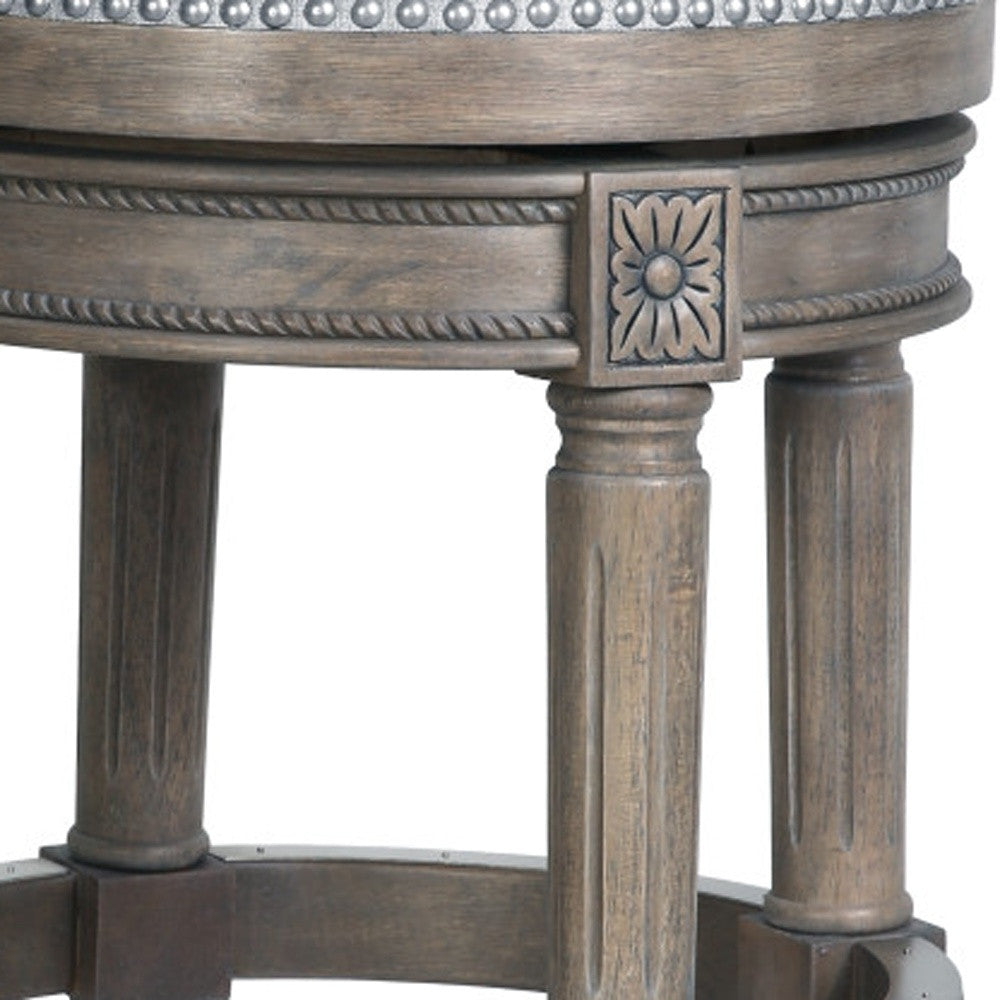 31" Gray Solid Wood Swivel Backless Bar Height Bar Chair-3