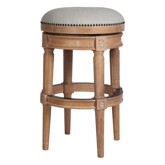 31" Beige And Natural Solid Wood Swivel Backless Bar Height Bar Chair - Loft&Timber