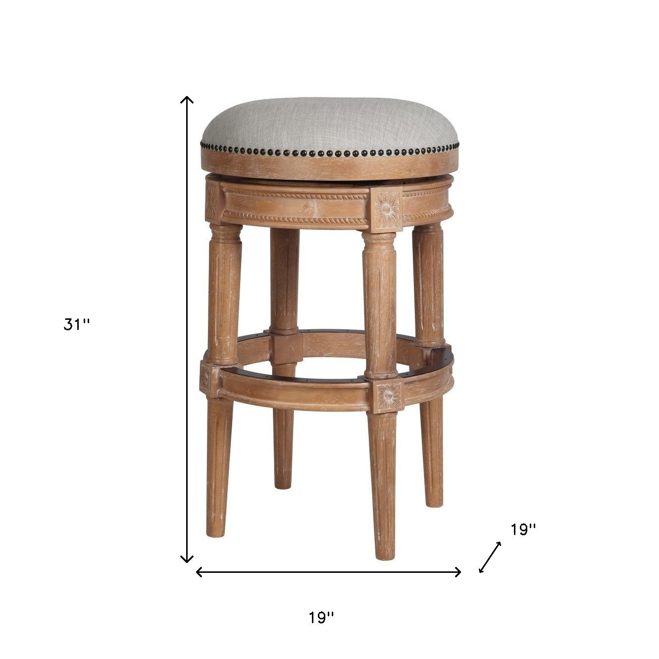 31" Beige And Natural Solid Wood Swivel Backless Bar Height Bar Chair - Loft&Timber
