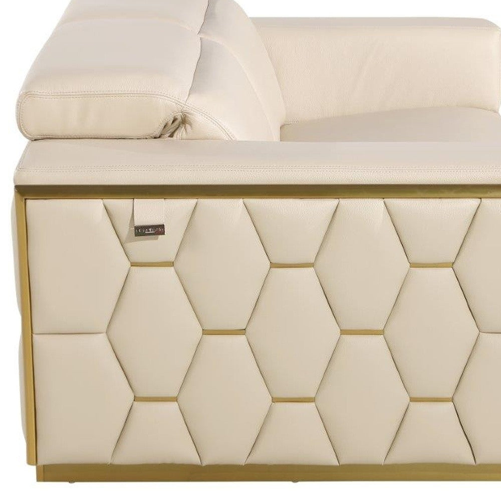 89" Beige And Gold Leather Sofa-8