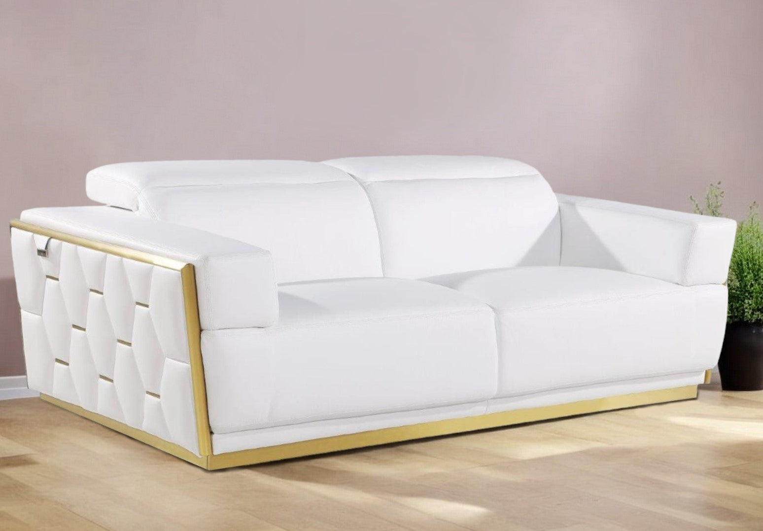 89" White And Silver Leather Sofa-0