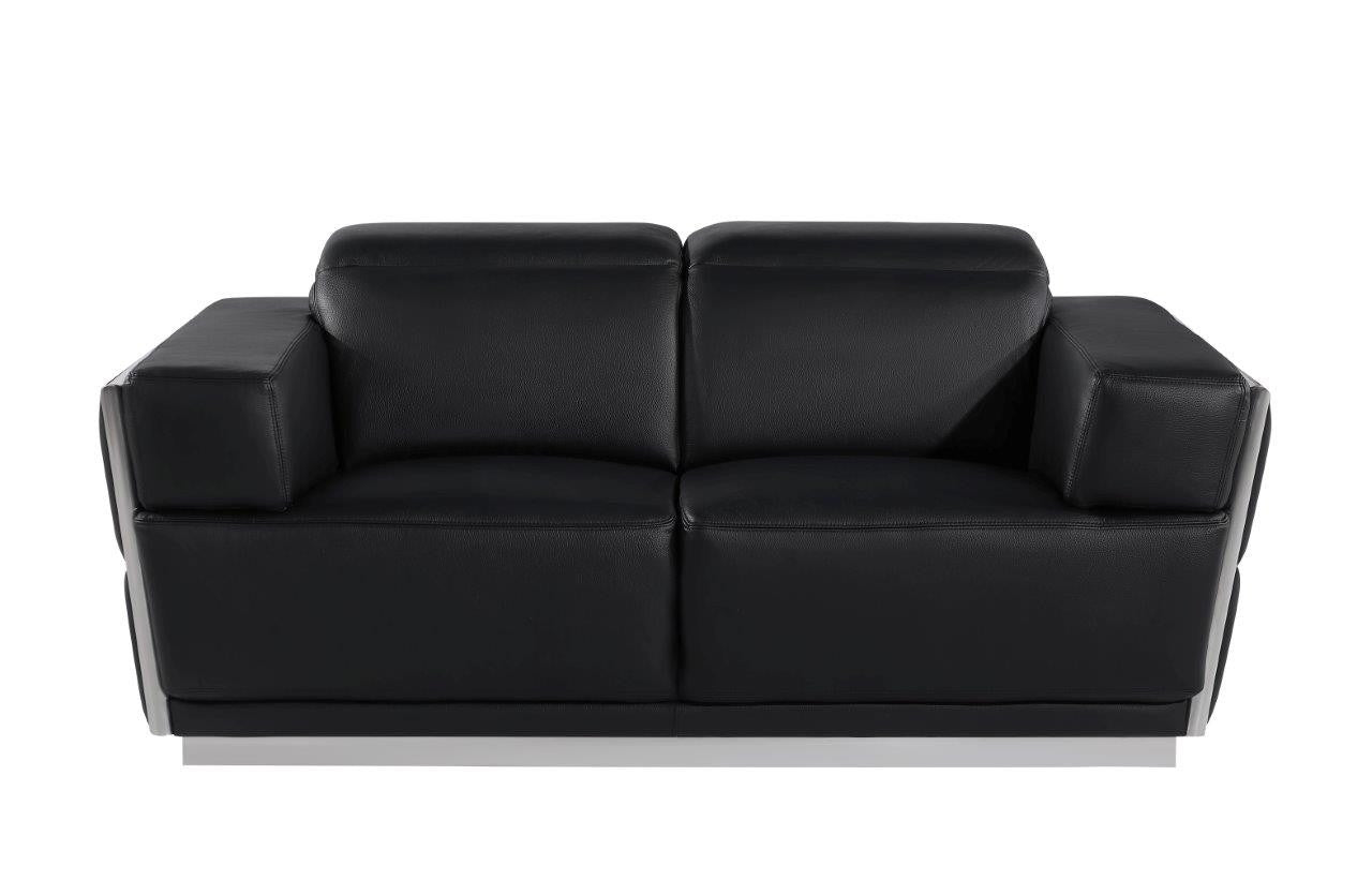 70" Black And Silver Italian Leather Loveseat - Loft&Timber