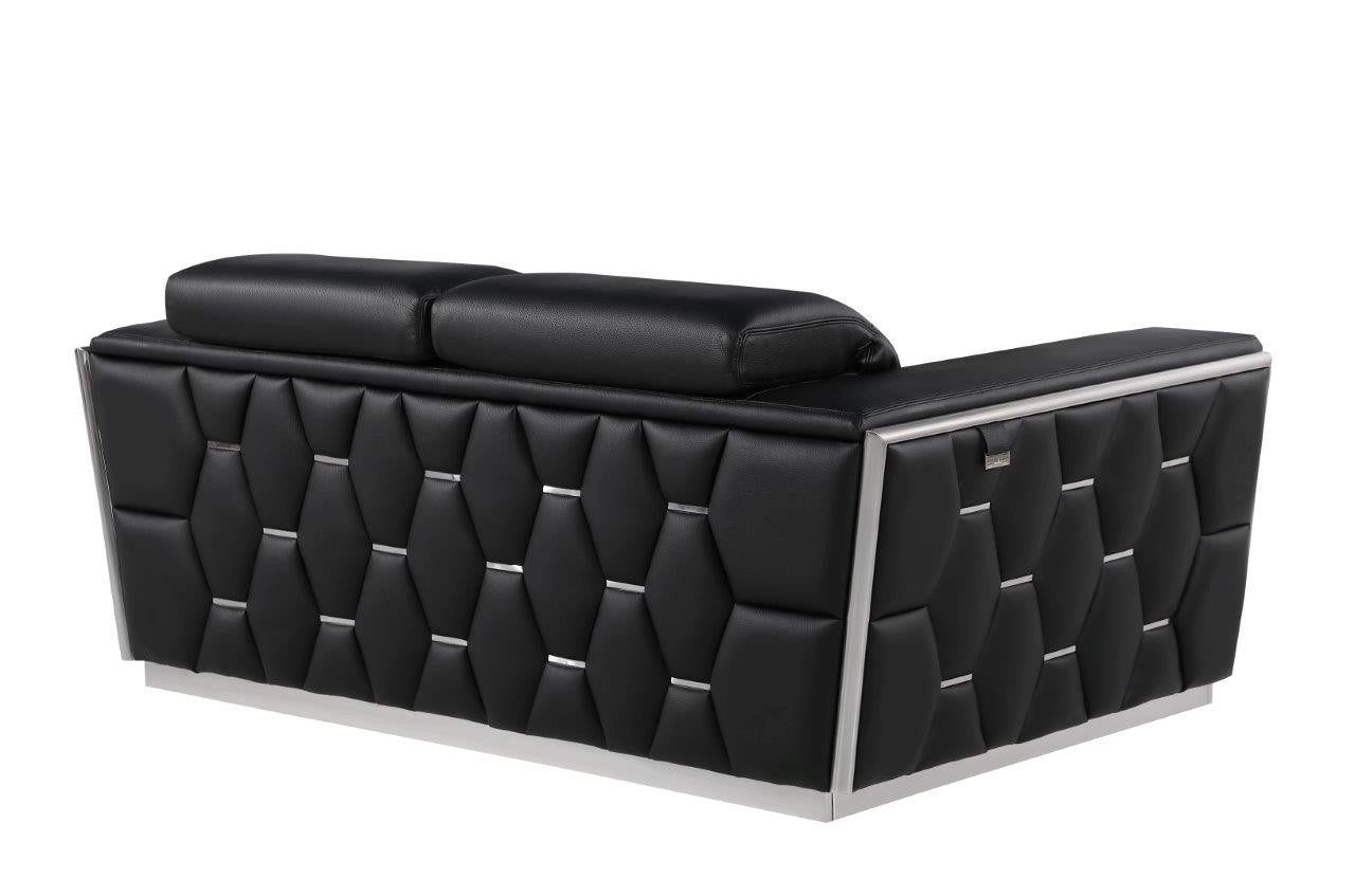 70" Black And Silver Italian Leather Loveseat - Loft&Timber