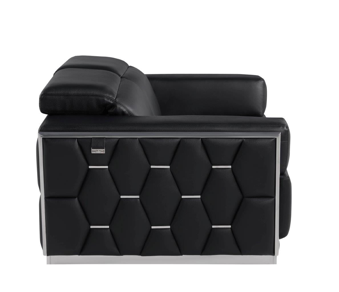 70" Black And Silver Italian Leather Loveseat - Loft&Timber