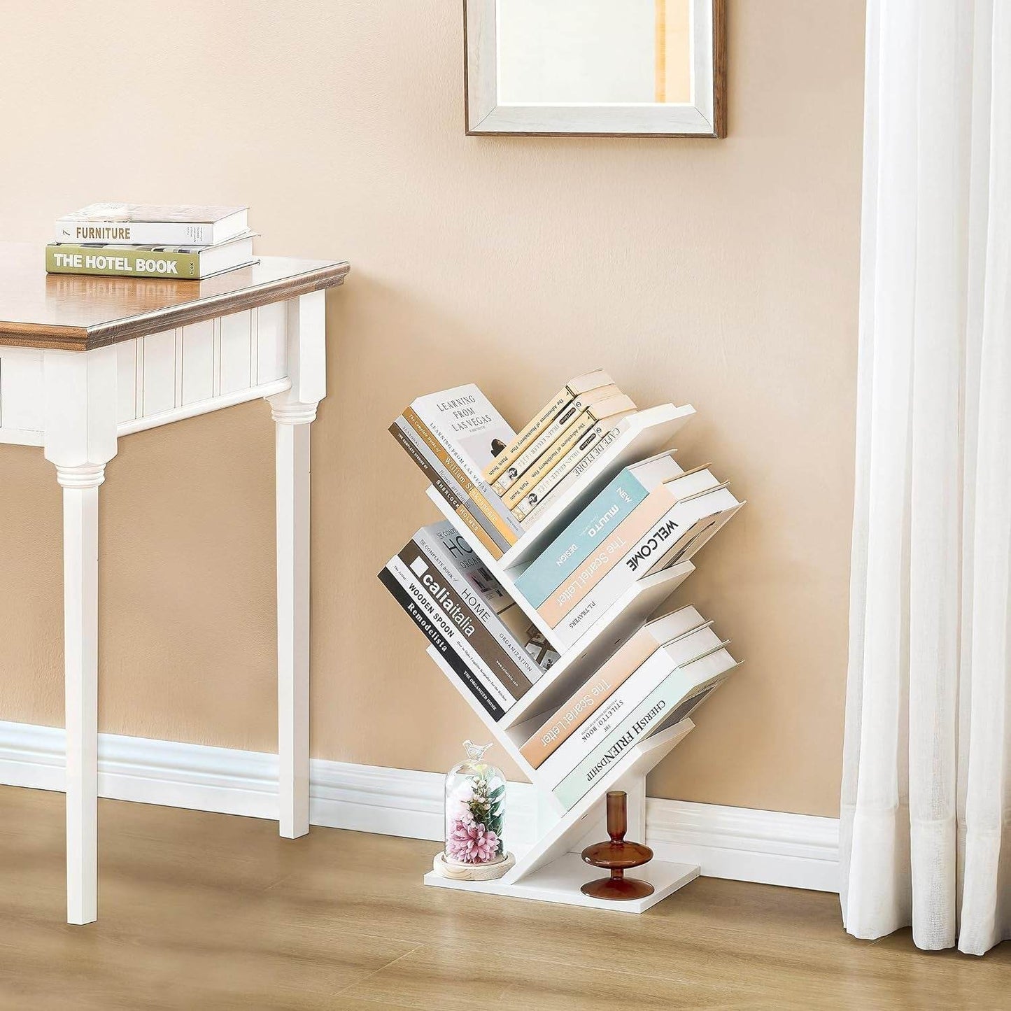 4 Tier Tree Bookshelf, Small Bookcase, Free Standing Tree Bookcase, Bookshelf for Bedroom, Book Shelf Organizer, Small Bookshelf, White - Loft&Timber
