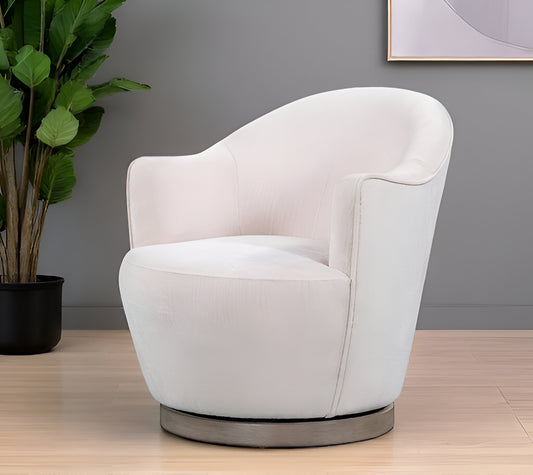 27" Off White Fabric Swivel Barrel Chair - Loft&Timber