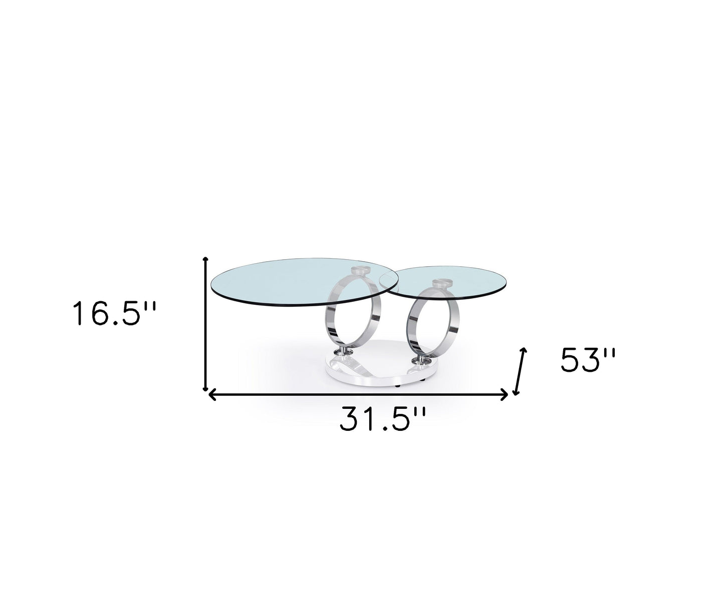 32" Clear White and Silver Glass And Metal Round Abstract Coffee Table - Loft&Timber