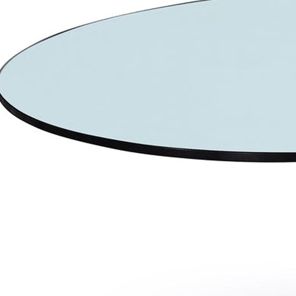 32" Clear White and Silver Glass And Metal Round Abstract Coffee Table - Loft&Timber