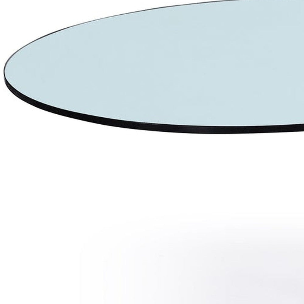 32" Clear White and Silver Glass And Metal Round Abstract Coffee Table - Loft&Timber