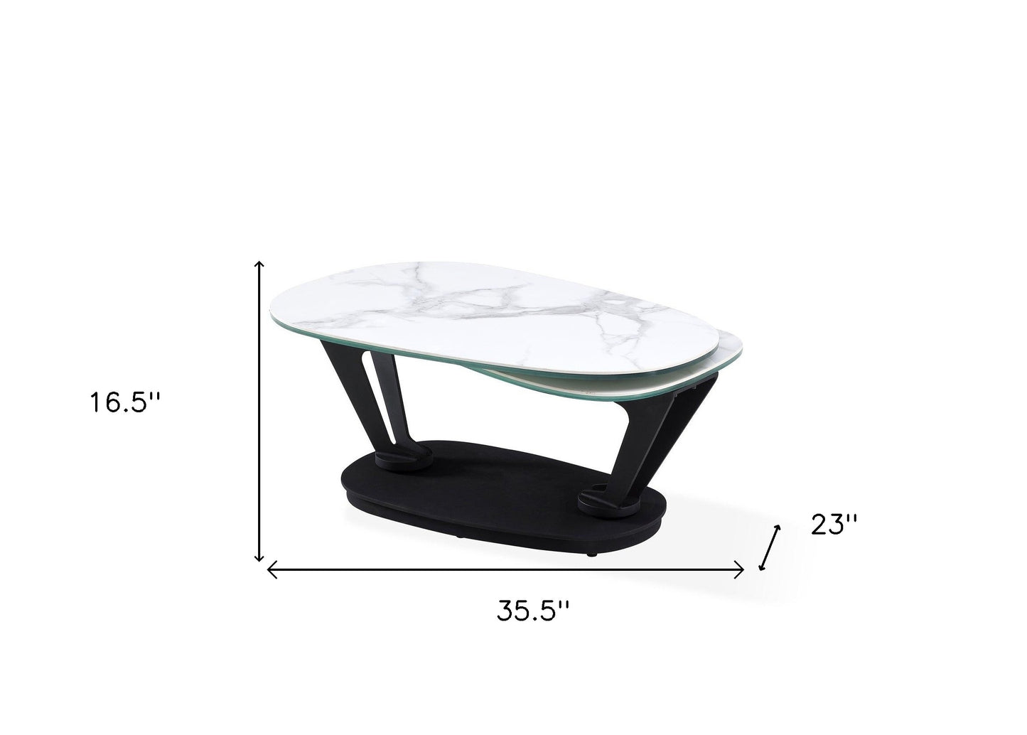 36" White And Black Faux Marble And Metal Oval Coffee Table - Loft&Timber