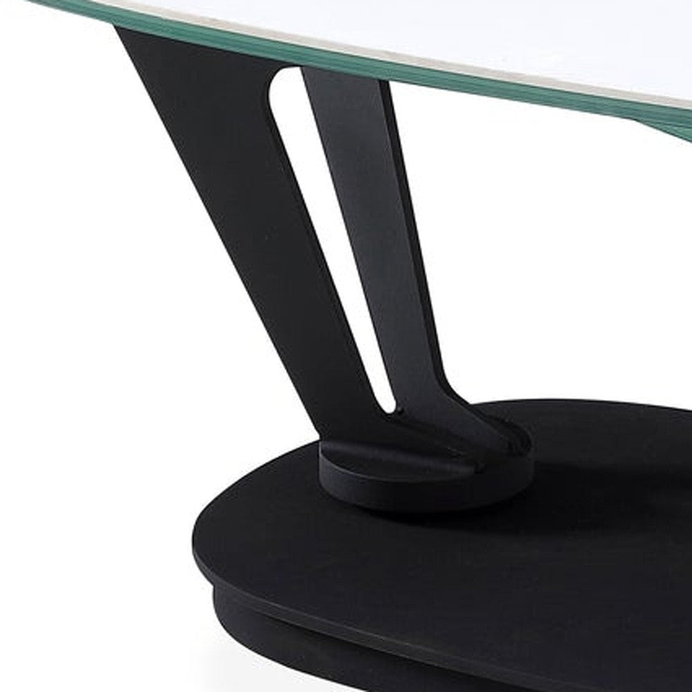 36" White And Black Faux Marble And Metal Oval Coffee Table - Loft&Timber
