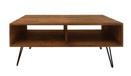 23" Brown And Black Wood And Metal Coffee Table With Shelf - Loft&Timber