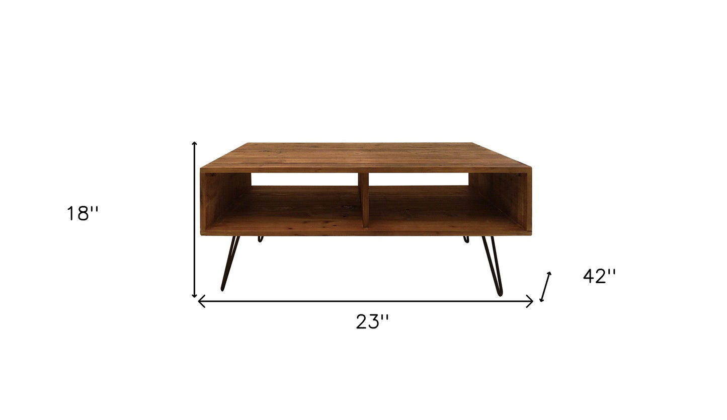 23" Brown And Black Wood And Metal Coffee Table With Shelf - Loft&Timber