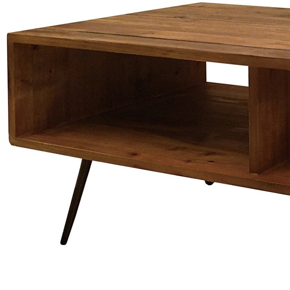 23" Brown And Black Wood And Metal Coffee Table With Shelf - Loft&Timber