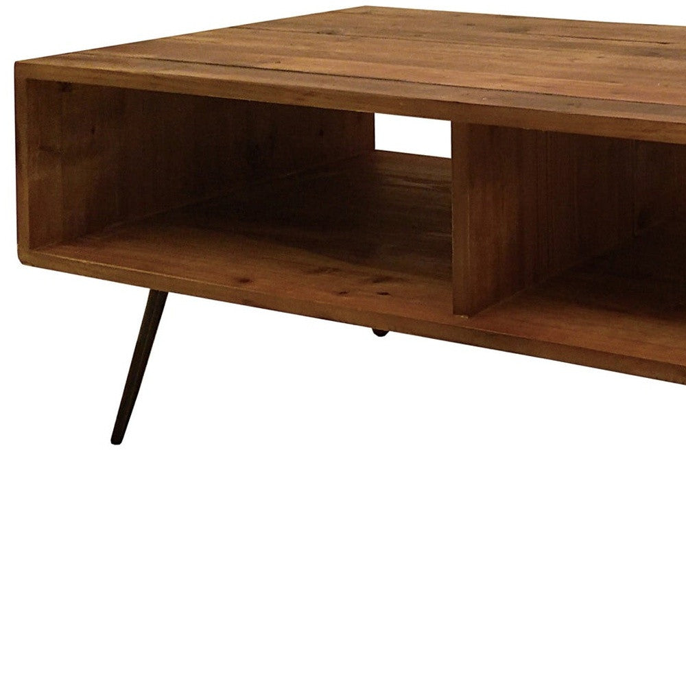 23" Brown And Black Wood And Metal Coffee Table With Shelf - Loft&Timber