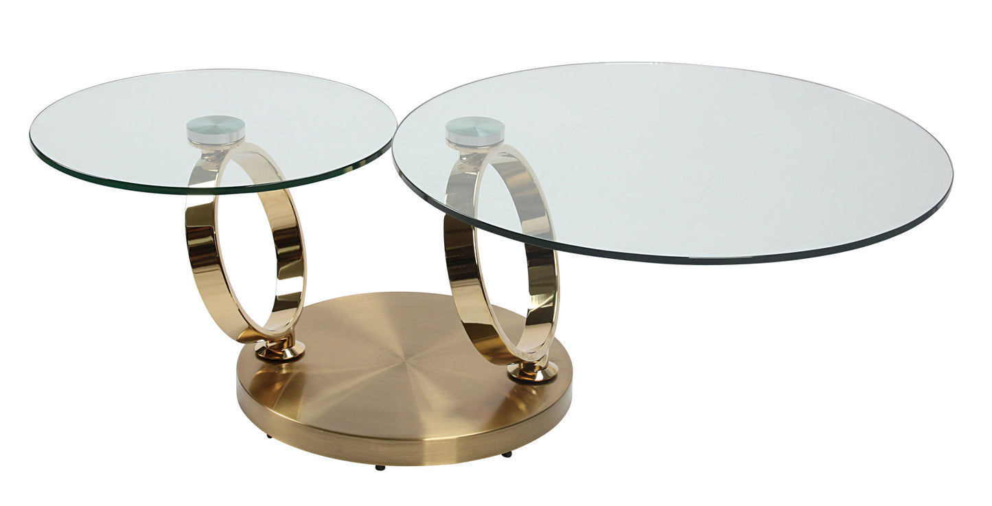 32" Clear And Gold Glass And Metal Round Abstract Coffee Table - Loft&Timber