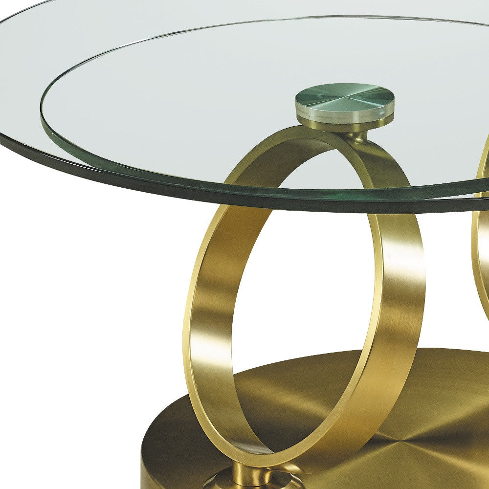 32" Clear And Gold Glass And Metal Round Abstract Coffee Table - Loft&Timber