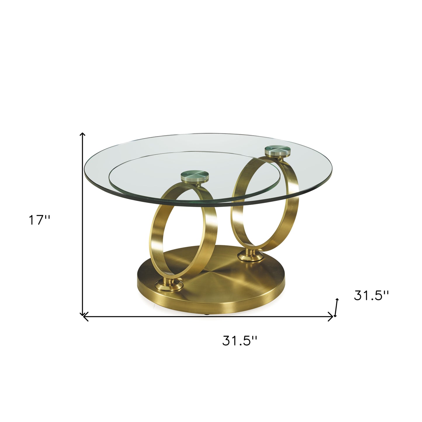 32" Clear And Gold Glass And Metal Round Abstract Coffee Table - Loft&Timber