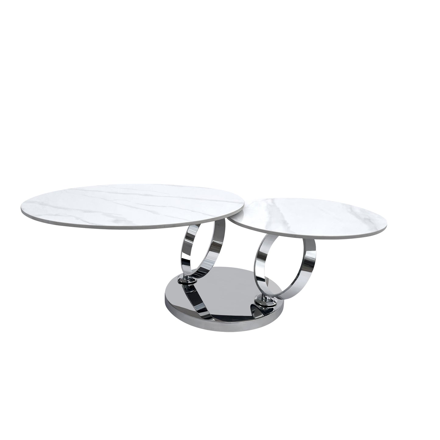 32" White And Silver Ceramic Tile And Metal Round Abstract Coffee Table - Loft&Timber