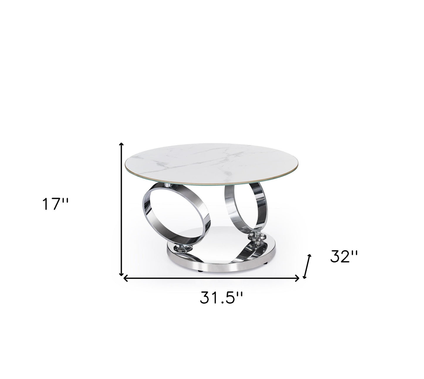 32" White And Silver Ceramic Tile And Metal Round Abstract Coffee Table - Loft&Timber