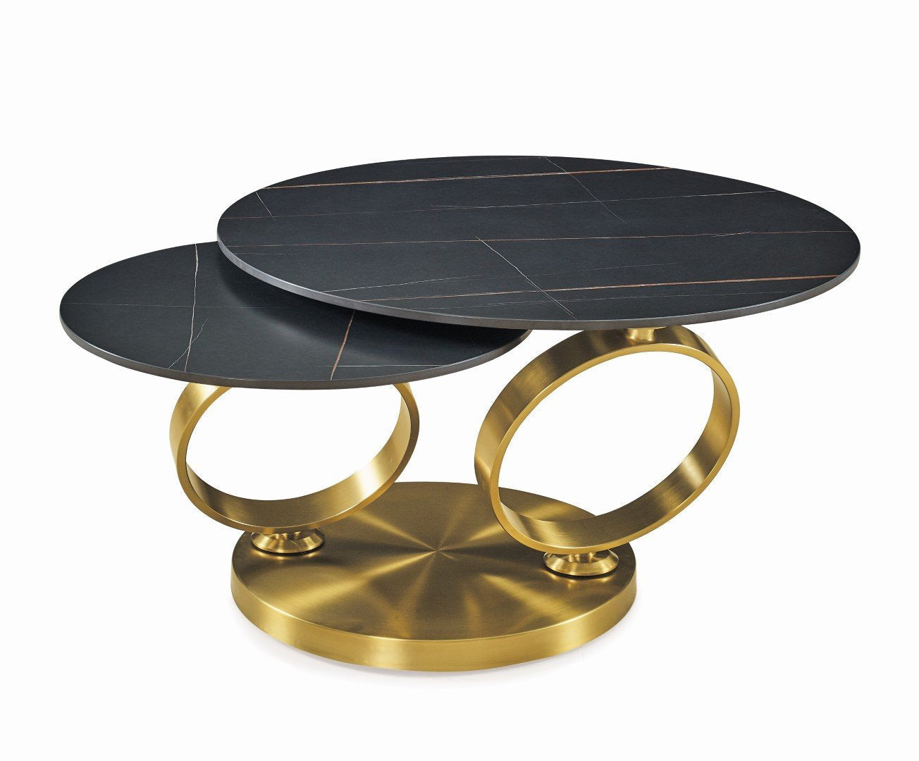 32" Black And Gold Ceramic Tile And Metal Round Distressed Abstract Coffee Table - Loft&Timber