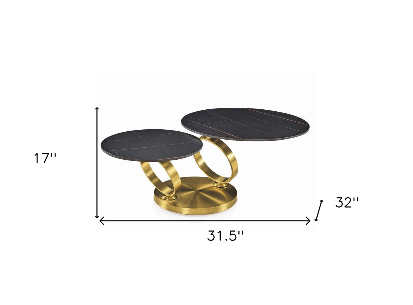 32" Black And Gold Ceramic Tile And Metal Round Distressed Abstract Coffee Table - Loft&Timber