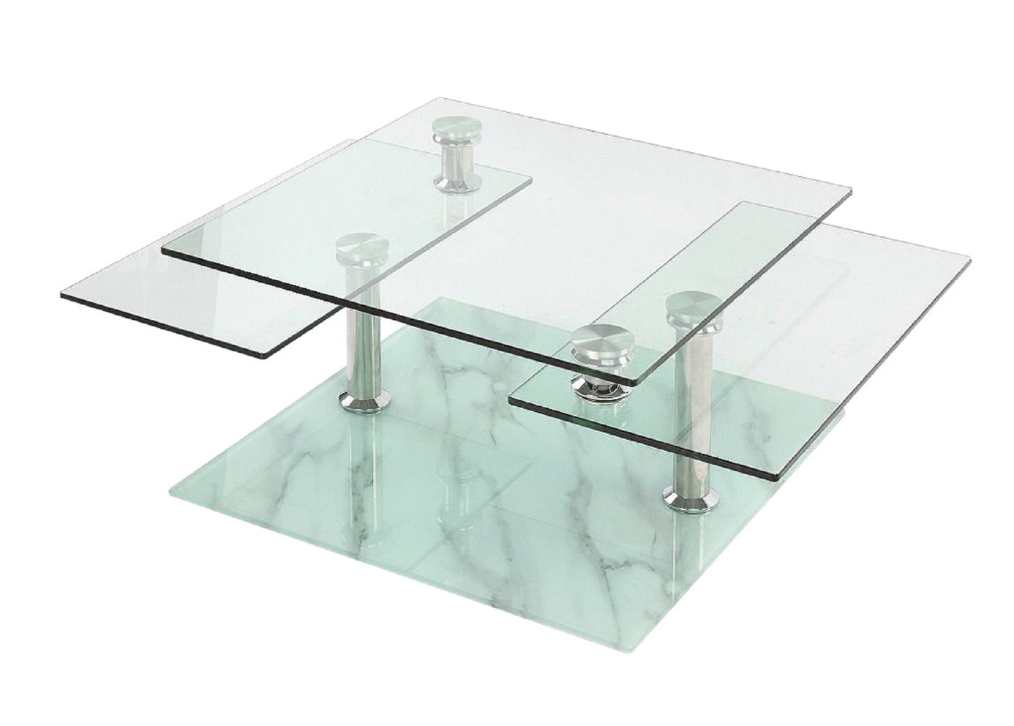 32" Clear and White Faux Marble Glass and Metal Coffee Table With Three Shelves - Loft&Timber