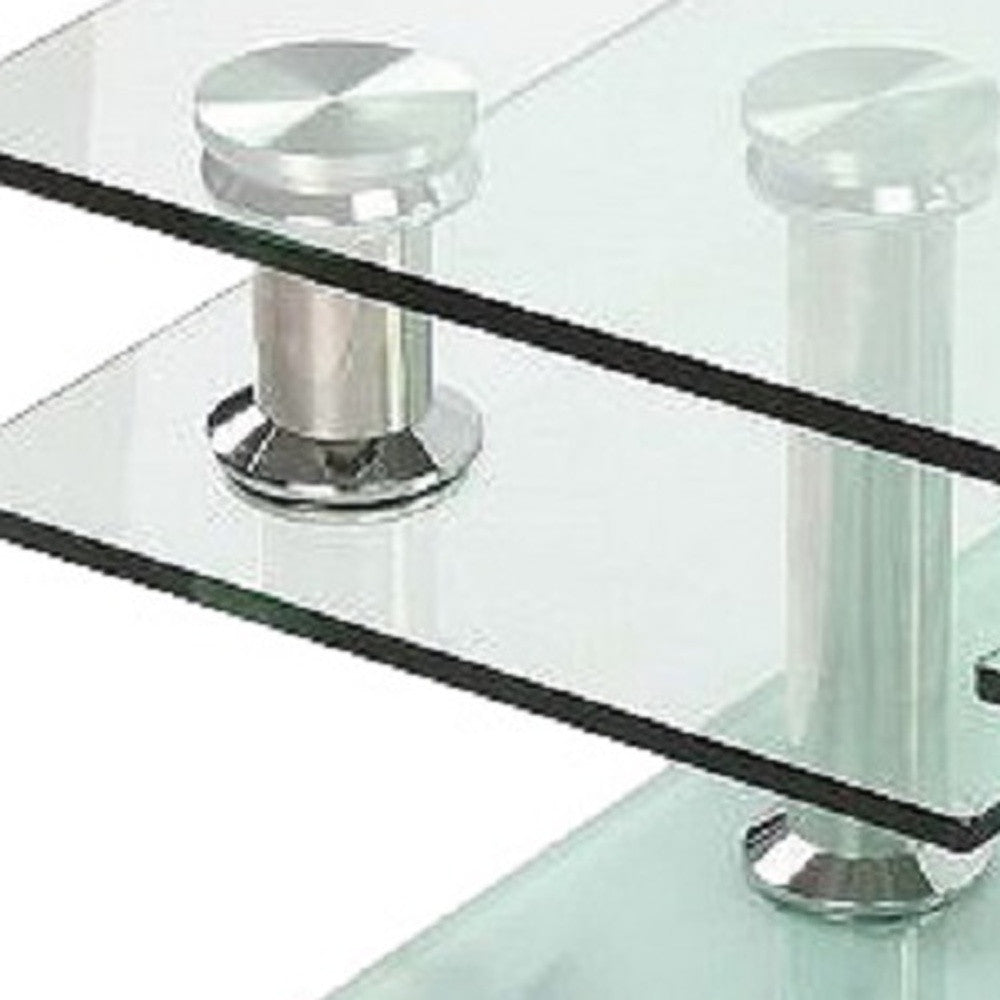 32" Clear and White Faux Marble Glass and Metal Coffee Table With Three Shelves - Loft&Timber