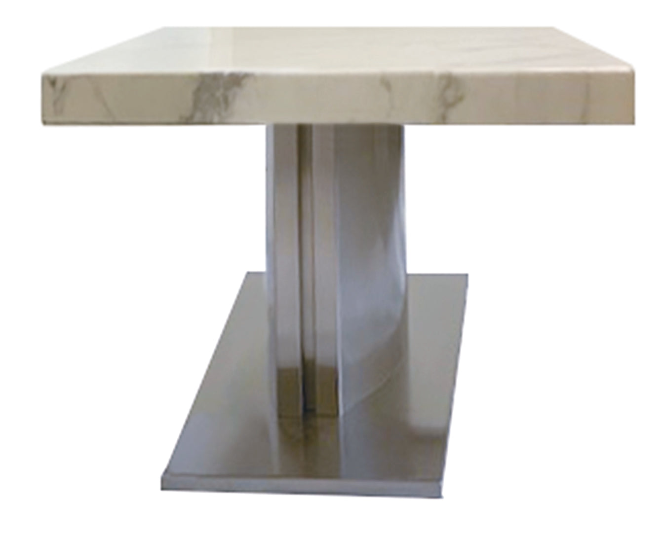 51" White And Silver Genuine Marble And Stainless Steel Pedestal Coffee Table - Loft&Timber