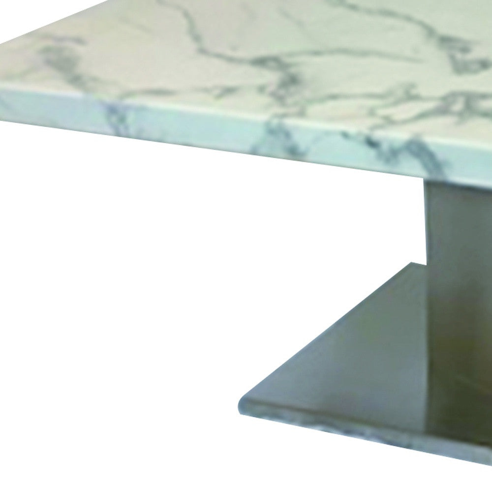 51" White And Silver Genuine Marble And Stainless Steel Pedestal Coffee Table - Loft&Timber