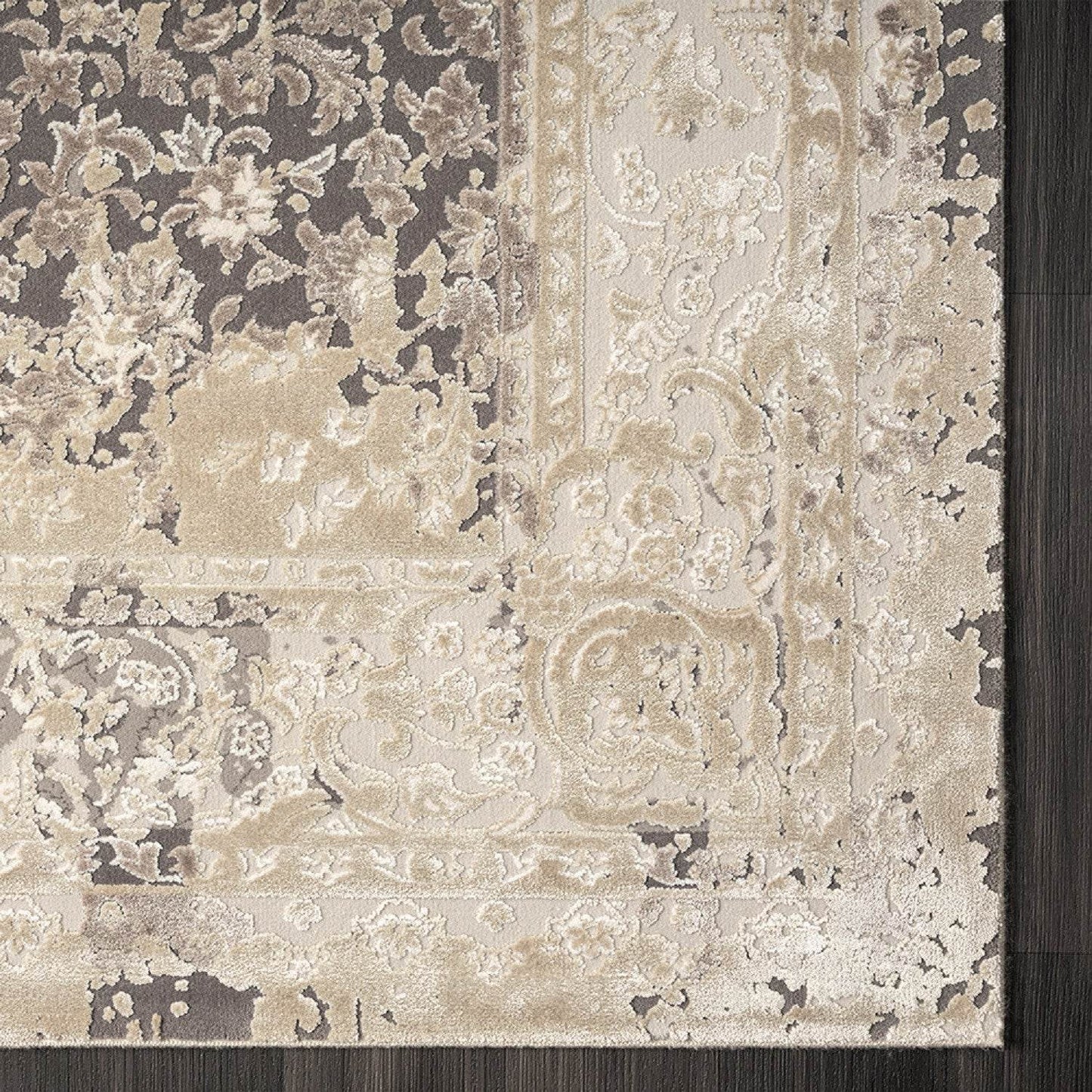 7' Gray Floral Runner Rug - Loft&Timber