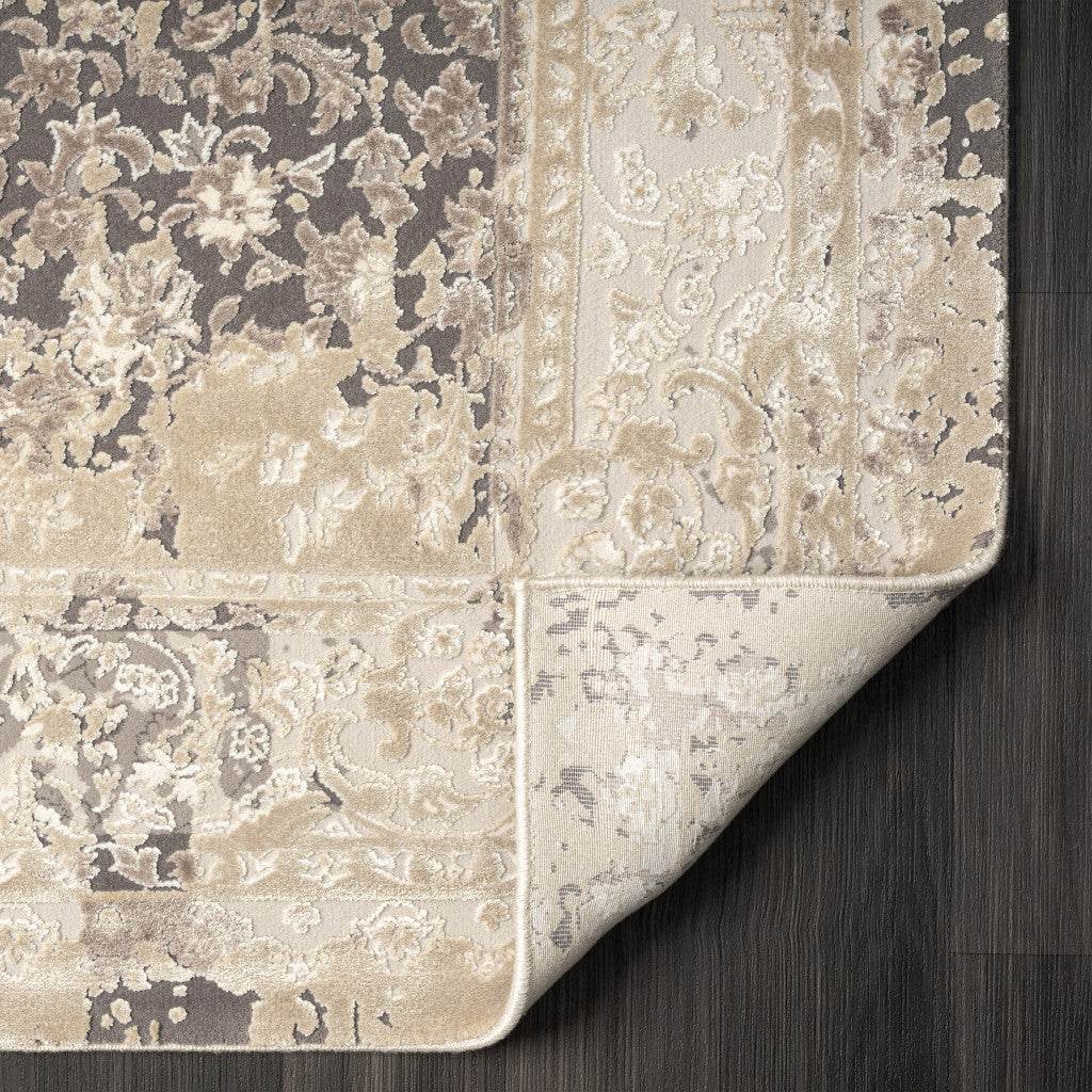 7' Gray Floral Runner Rug - Loft&Timber