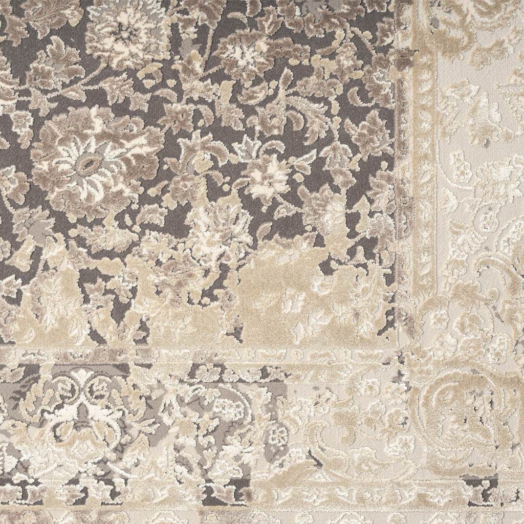 7' Gray Floral Runner Rug - Loft&Timber