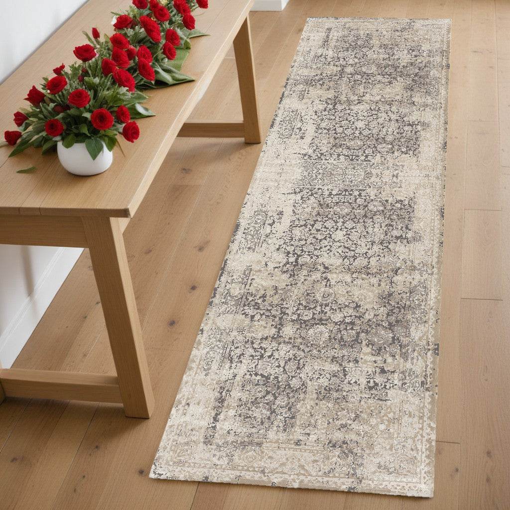 7' Gray Floral Runner Rug - Loft&Timber