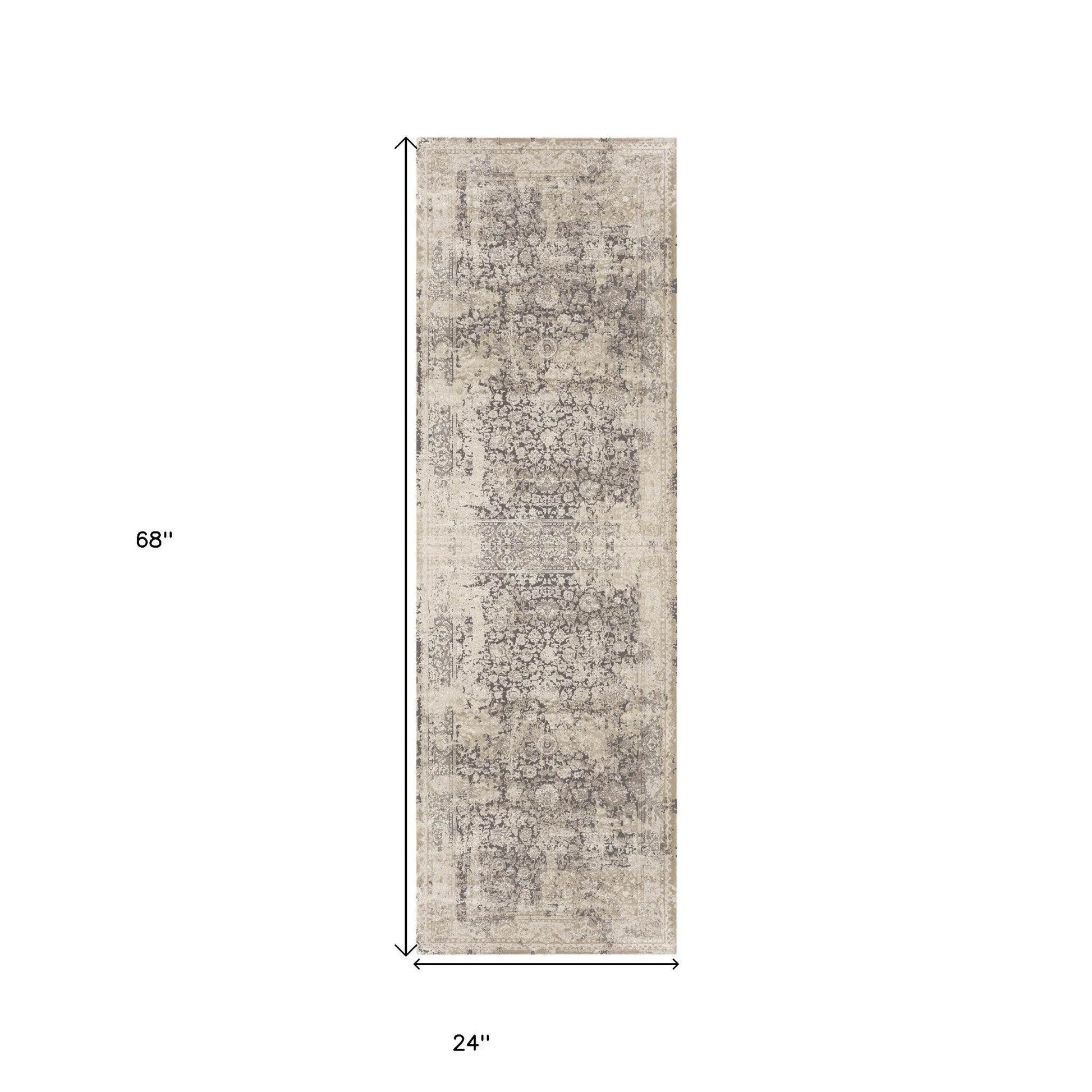 7' Gray Floral Runner Rug - Loft&Timber