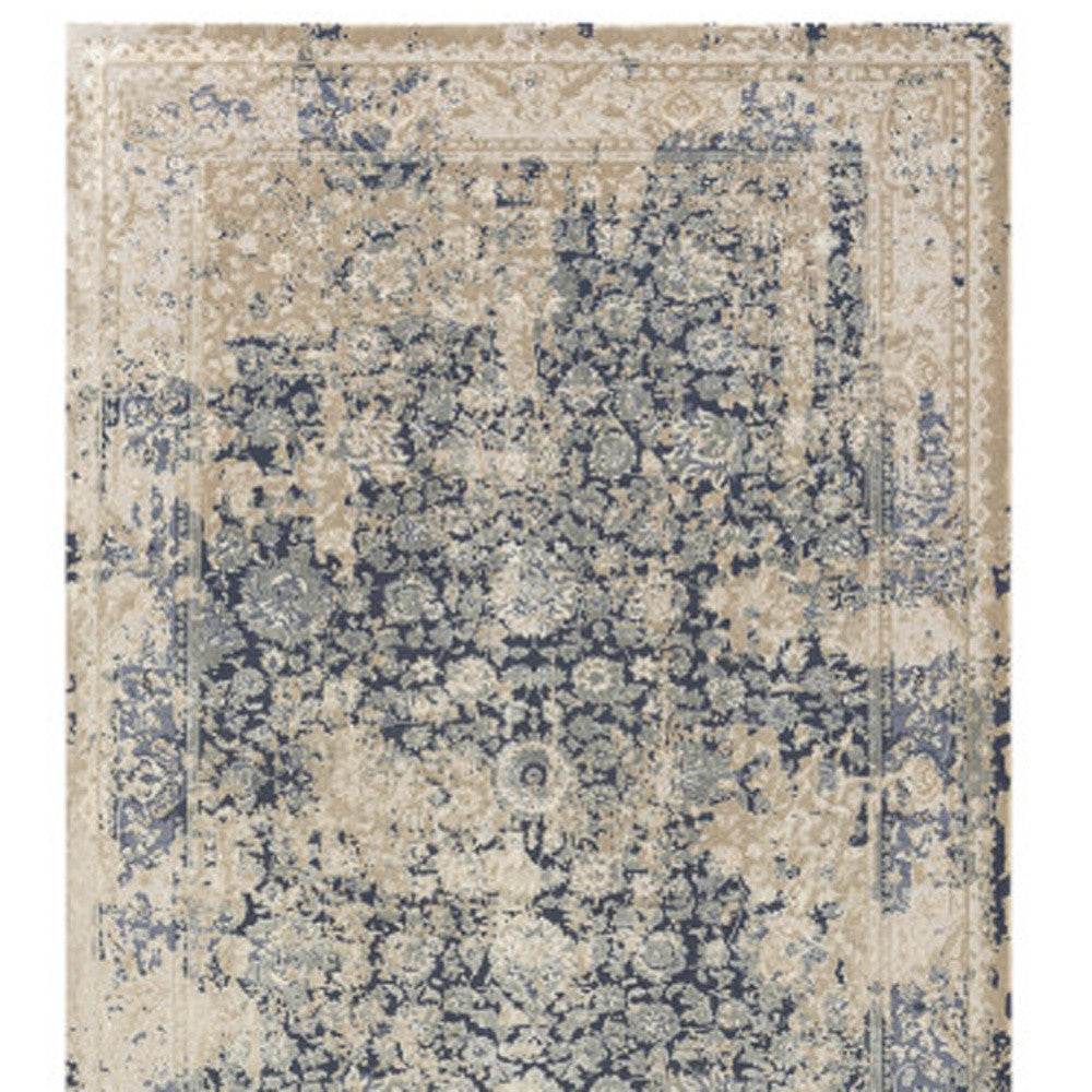 7' Blue Floral Runner Rug - Loft&Timber