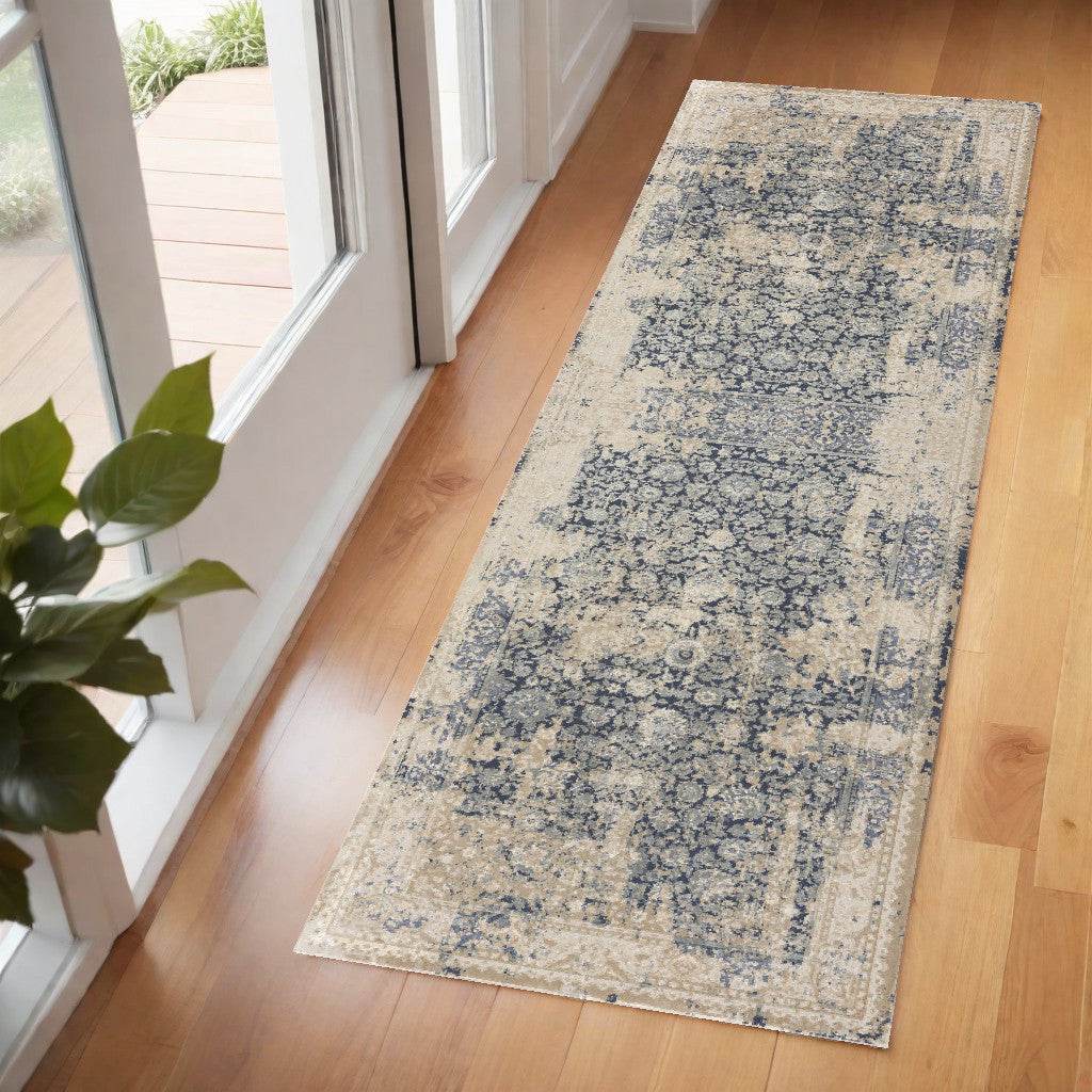 7' Blue Floral Runner Rug - Loft&Timber