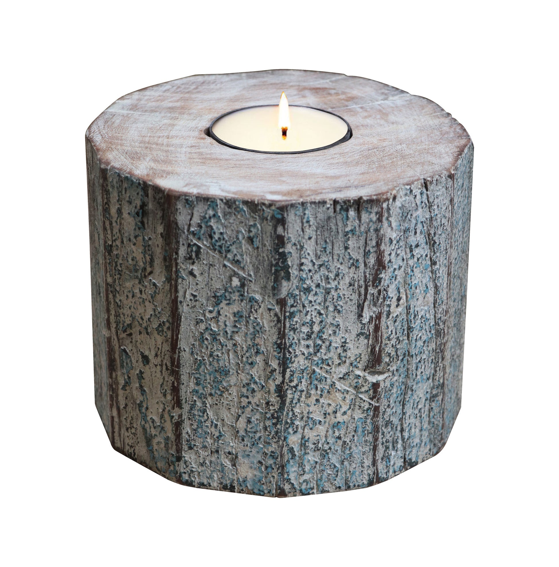 5" Brown And White Solid Wood Tabletop Tealight Candle Holder - Loft&Timber