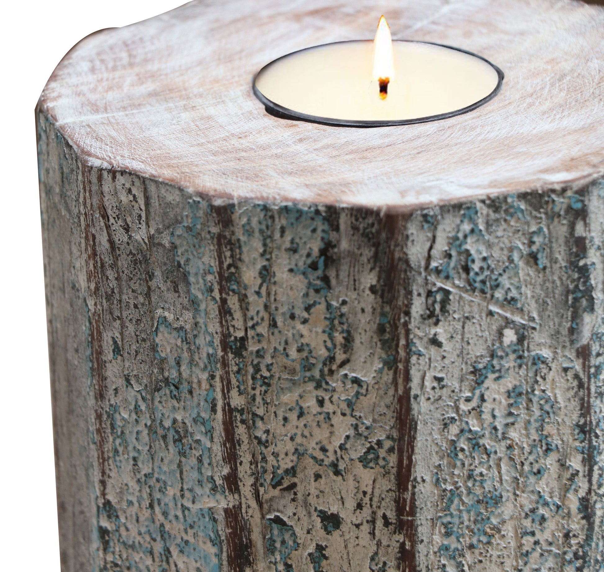 5" Brown And White Solid Wood Tabletop Tealight Candle Holder - Loft&Timber