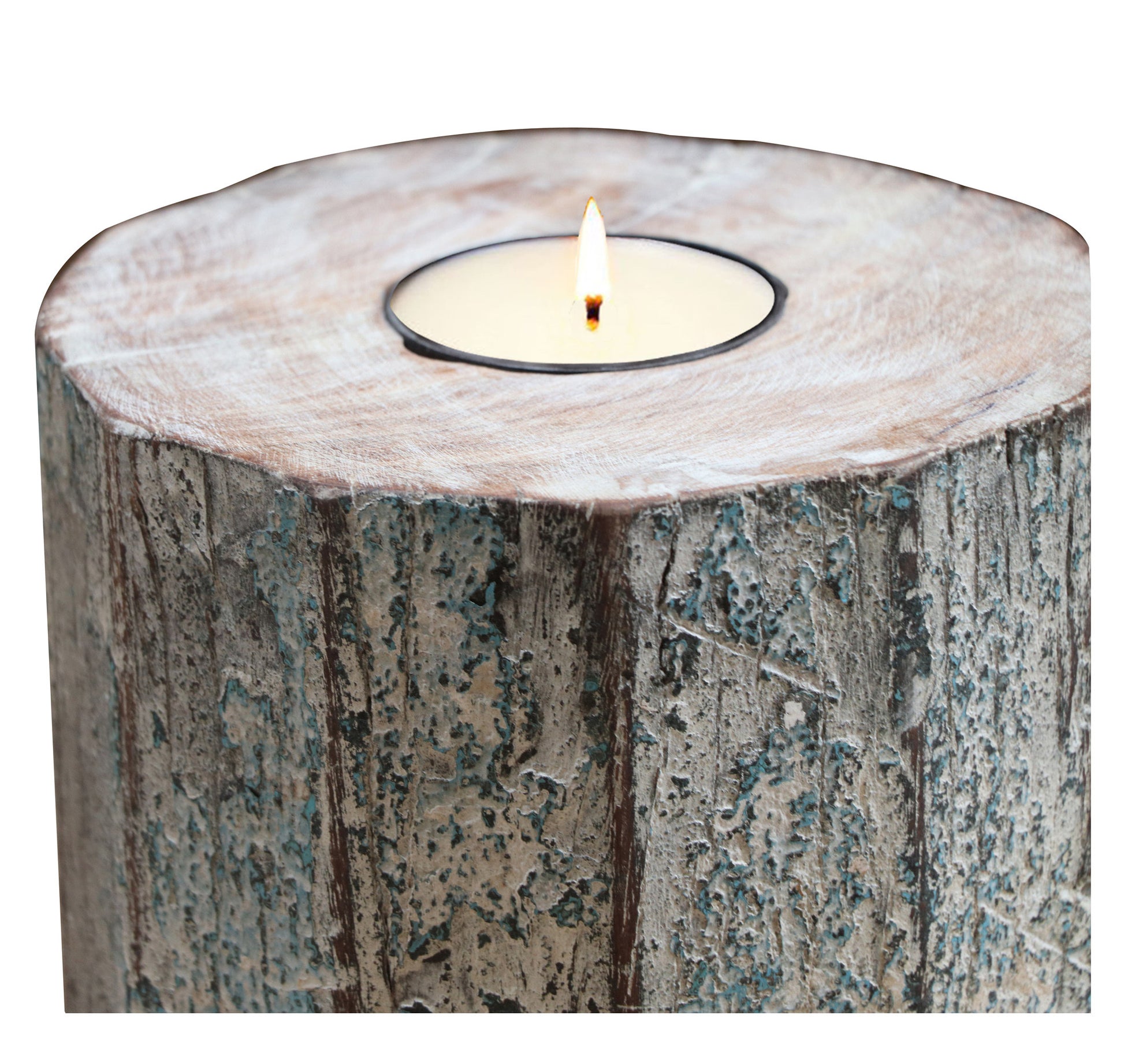 5" Brown And White Solid Wood Tabletop Tealight Candle Holder - Loft&Timber