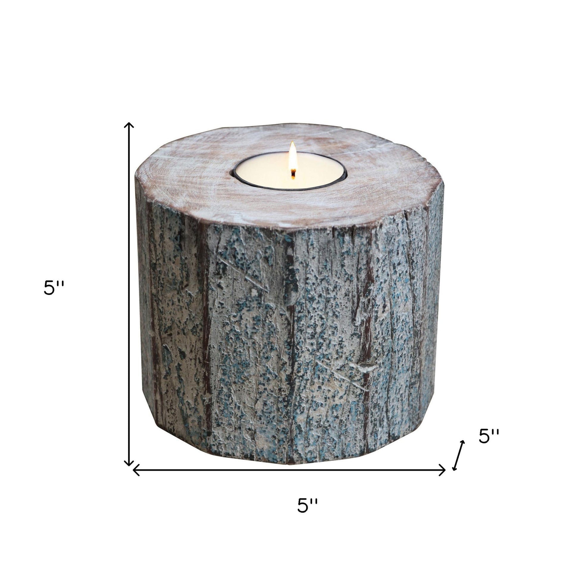 5" Brown And White Solid Wood Tabletop Tealight Candle Holder - Loft&Timber
