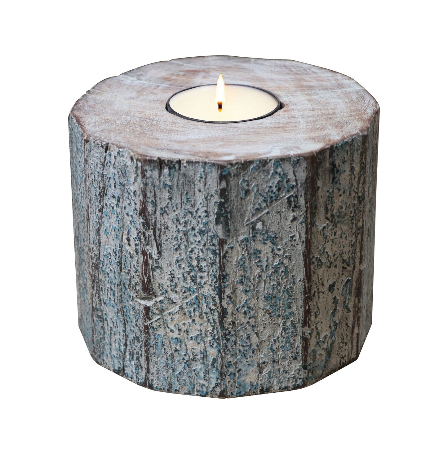 5" Brown And White Solid Wood Tabletop Tealight Candle Holder - Loft&Timber