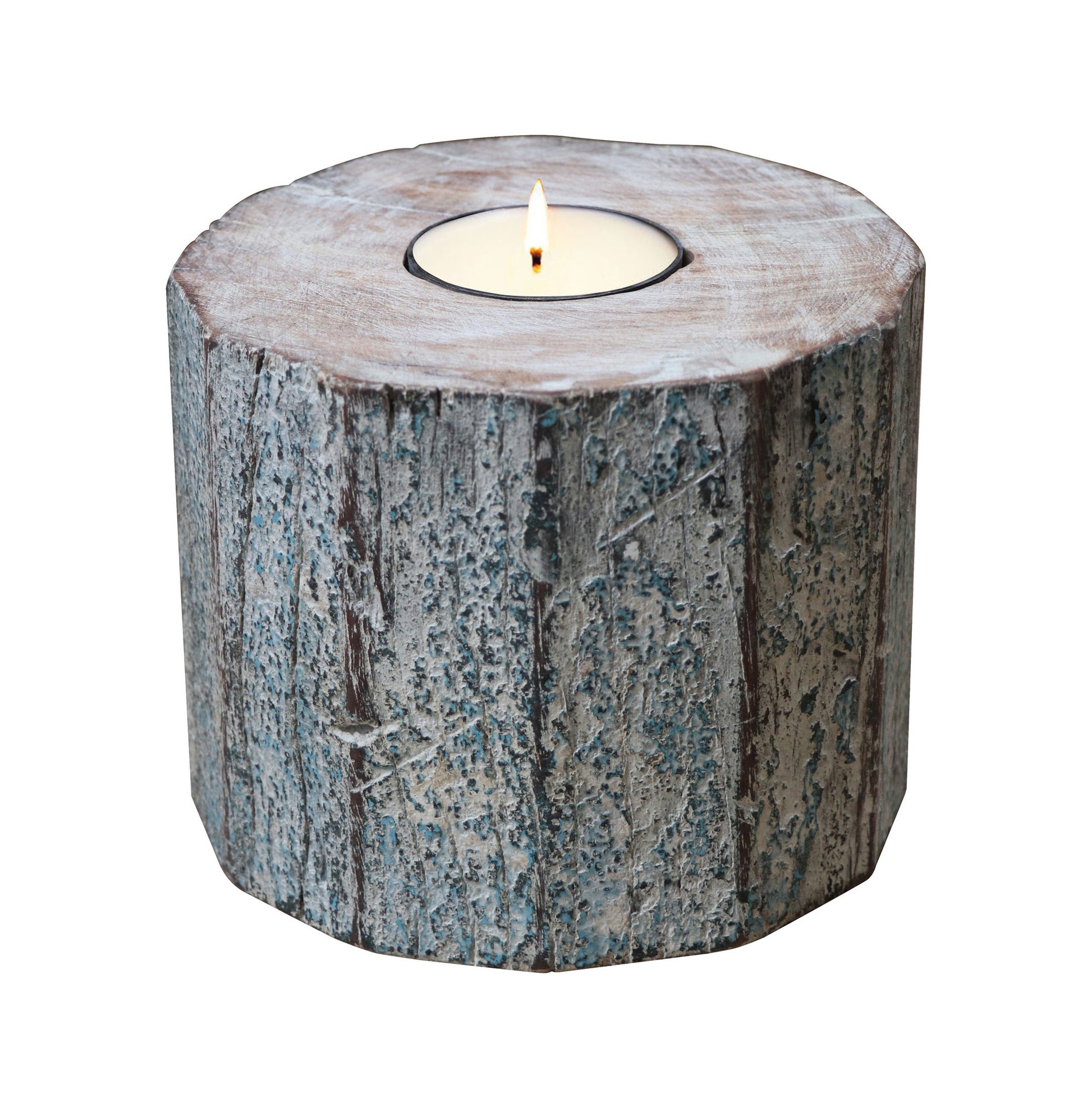 5" Brown And White Solid Wood Tabletop Tealight Candle Holder - Loft&Timber