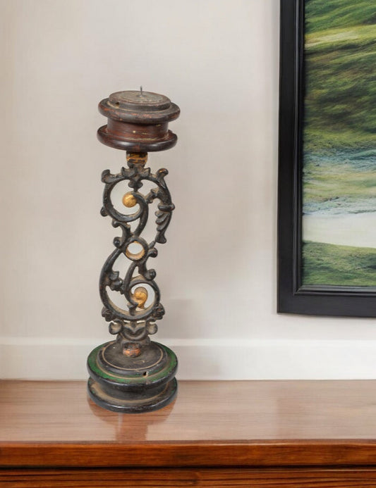 16" Black Distressed Floral Metal Tabletop Tealight Candle Holder - Loft&Timber