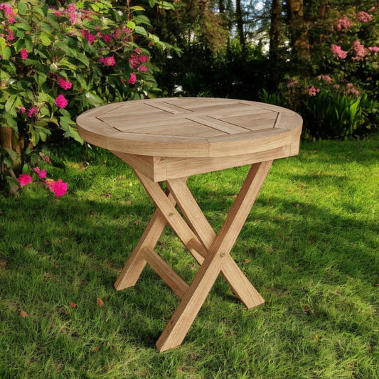 20" Natural Rounded Solid Wood Folding Outdoor Side Table-0