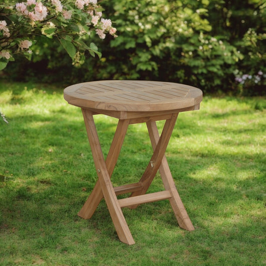 20" Natural Rounded Solid Wood Folding Outdoor Side Table-0