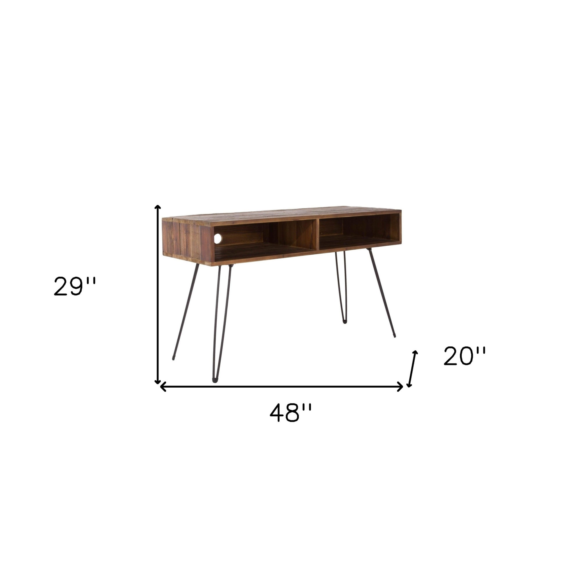 48" Black And Brown Metal And Reclaimed Wood Open Shelving TV Stand-4