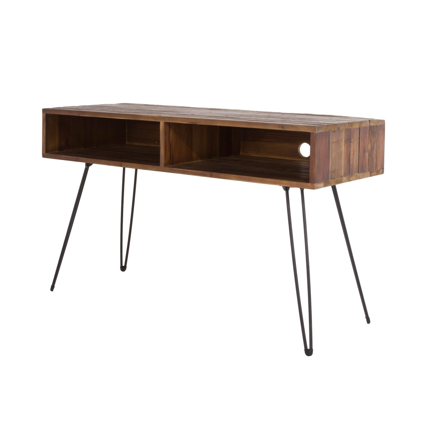 48" Black And Brown Metal And Reclaimed Wood Open Shelving TV Stand-2