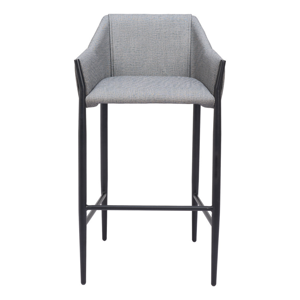 30" Slate Gray And Black Fabric And Steel Bar Height Bar Chair - Loft&Timber