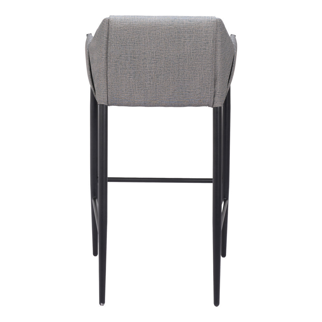 30" Slate Gray And Black Fabric And Steel Bar Height Bar Chair - Loft&Timber